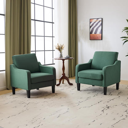 VINGLI Accent Chair for Living Room Chairs Light Brown Reading Chair for Bedroom Scooped Arm Chair Mid Century Modern Accent Chairs Upholstered Comfy Chair for Apartment, Waiting Room — 1 / Green Linen