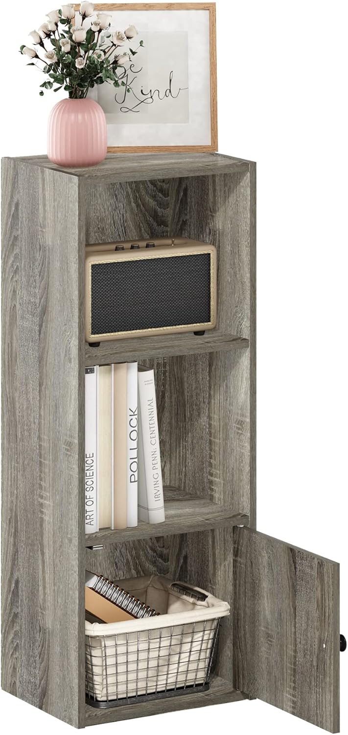 Furinno LUDER Book Shelf, 5-Cube Bookshelf, Reversible Bookcase, 9.4 x 19.5 x 31.5, Easy Assembly, for Living Room, Bedroom, Home Office, White — French Oak / 3-Cube with Cabinet