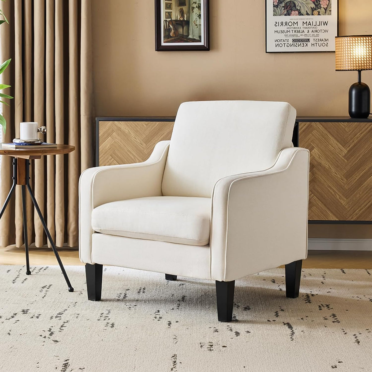 VINGLI Accent Chair for Living Room Chairs Light Brown Reading Chair for Bedroom Scooped Arm Chair Mid Century Modern Accent Chairs Upholstered Comfy Chair for Apartment, Waiting Room — 1 / Beige