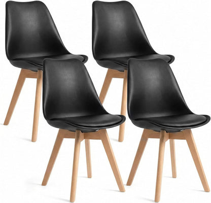 Dining Chairs Set of 4, Modern Upholstered Dining Room Chairs with PU Leather Padded Seat, Armless Kitchen Chairs with Curved Backrest and Solid Wood Legs for Dining Room, Kitchen, Apartment, Black — Black / Pack of 4