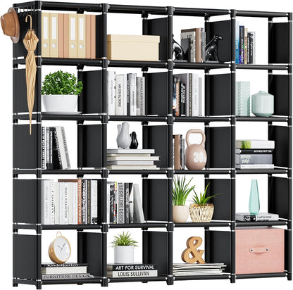 Mavivegue Bookcase, 18-Cube Extra Large Book Shelf, DIY Cube Storage Organizer for Bedroom, Living Room, Home Office - Black — Black / 20-Grid