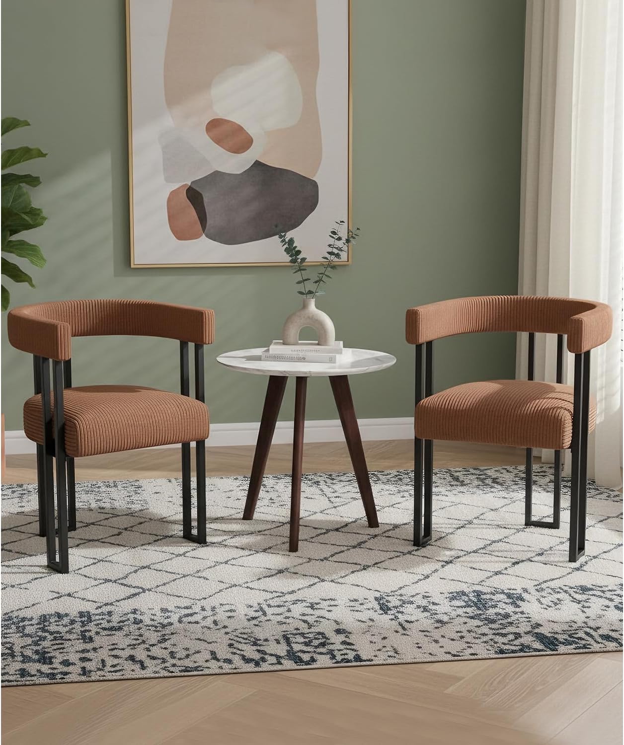 VIRRMO Boucle Dining Chair Set of 4 Corduroy Upholstered Dining Room Chairs Kitchen Chairs with Metal Legs Mid Century Modern Chair for Dining Room, Kitchen (Cream, 4) — Coffee / 2