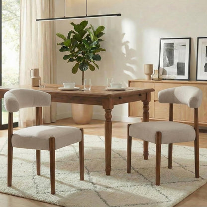 VKNOW Wooden Dining Chairs Set of 4, Modern Upholstered Dining Room Chairs with Walnut Wood Legs and Curved Backrest, Fabric Kitchen Chairs for Farmhouse/Living Room/Dining Room, Green — Set of 2 / Beige