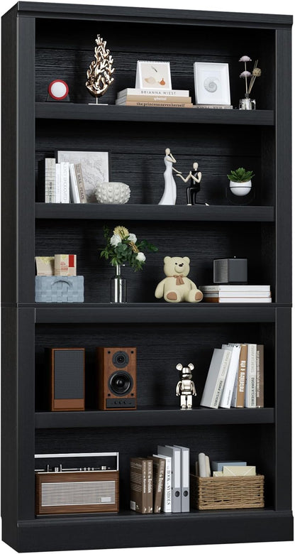 Unikito Bookshelf, 5 Tier Book Shelf, 71 Inch Tall Bookcase with Adjustable Shelves, Open Storage Book Case Organizer, Freestanding Display Shelf Stand for Living Room, Home Office, Bedroom, Cherry — 5-tier / Black