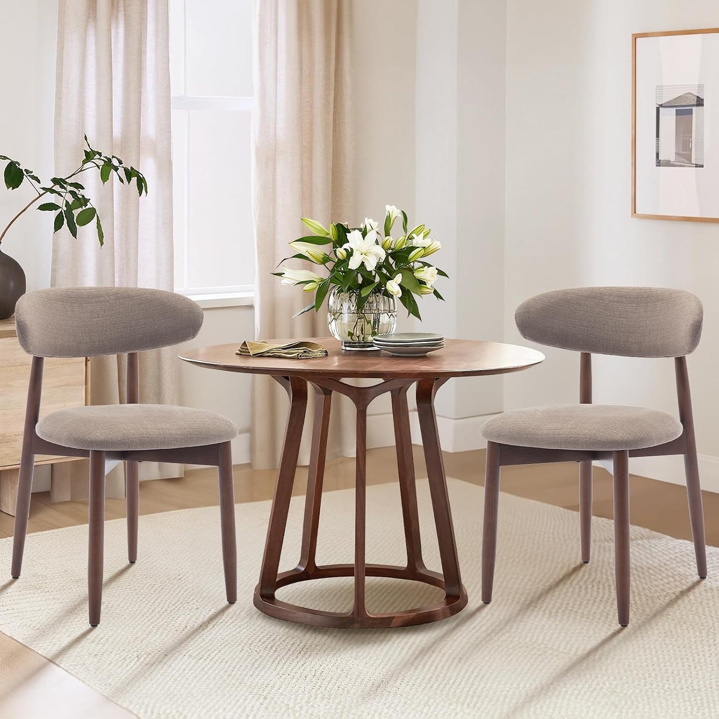 COLAMY Wooden Dining Chairs Set of 4, Modern Fabric Upholstered Kitchen Side Chairs, Farmhouse Dining Room Chair with Foot Pegs, Beige — Camel / Set of 2
