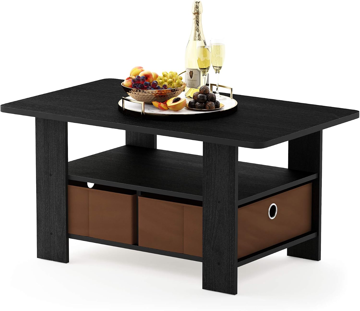 Furinno Coffee Table with Bins, Espresso/Brown