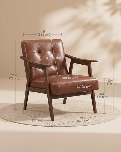 VASAGLE Accent Chair, PU Leather Armchair, Button Tufted Living Room Chair, Thick Cushion, Mid Century Modern Lounge Seating for Bedroom, Reading Nook, Home Office, Brown ULYY200KZ02S — Brown / 29.5"D x 24.6"W x 28.7"H (2)