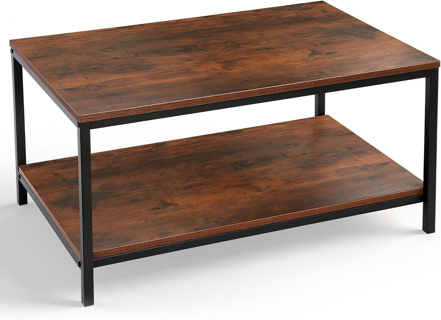 SUPER DEAL 2-Tier Industrial Coffee Table with Storage Shelf for Small Apartment Living Room, Rectangle Wood and Stable Metal TV Stand Side End Table, Rustic Brown — Rustic Brown / 31.5in