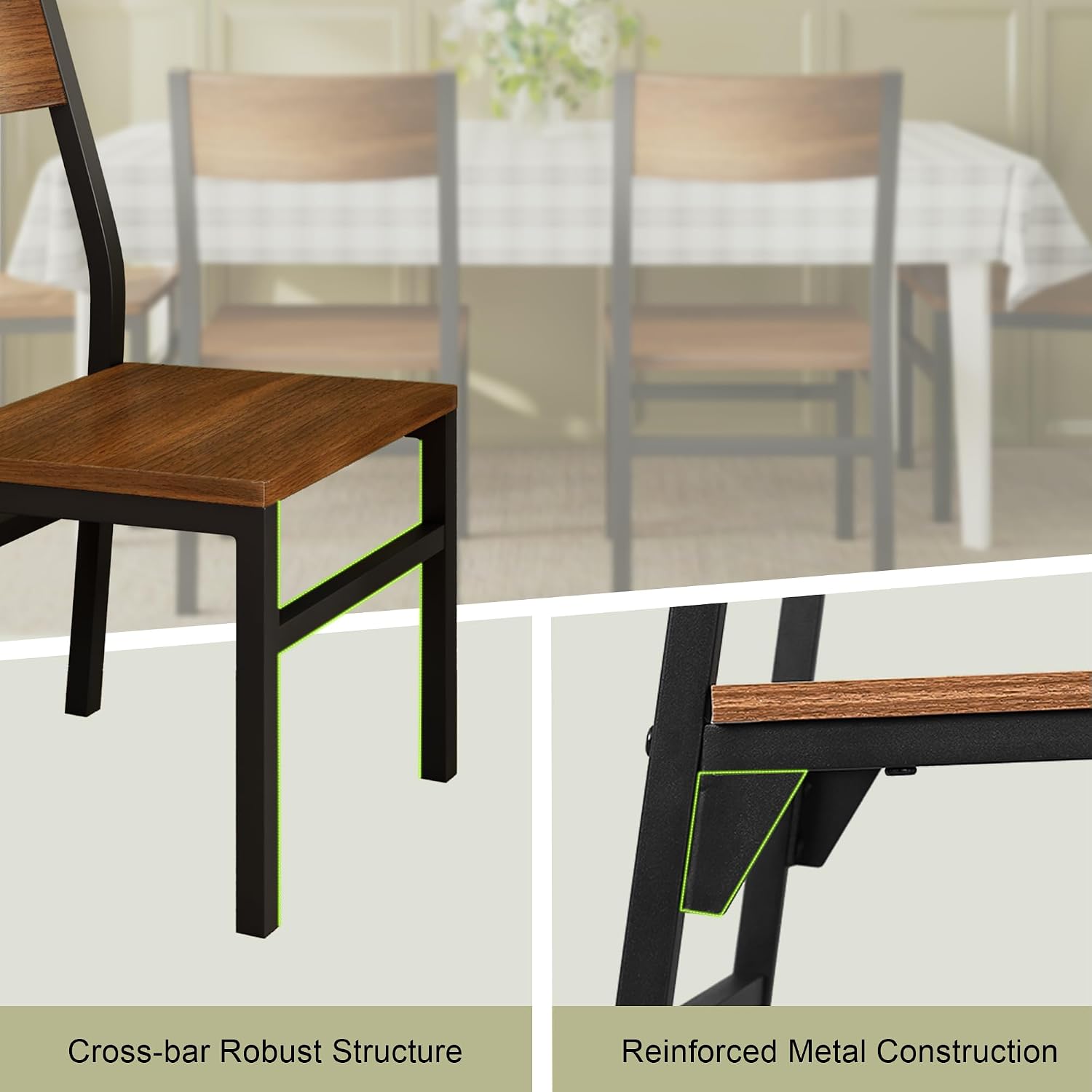 Feonase Dining Chairs Set of 6, Modern Kitchen Chairs with Ergonomic Backrest, MDF Board and Metal Legs, Dinner Chairs for Dining Room, Kitchen and Living Room, Walnut — Walnut (6)