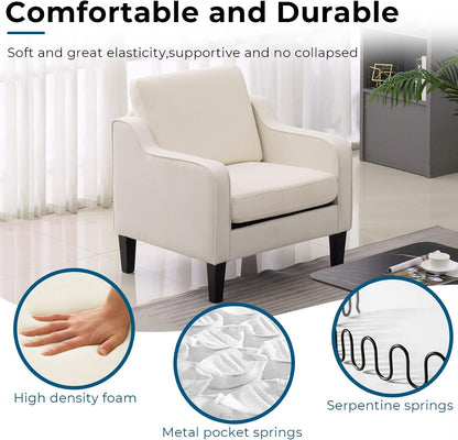 VINGLI Modern Accent Chairs Set of 2, Beige Living Room Chairs Comfy Armchair for Bedroom, Upholstered Sofa Chair Reading Chair for Small Spaces, Apartment, Waiting Room — 2 / Beige Linen (3)