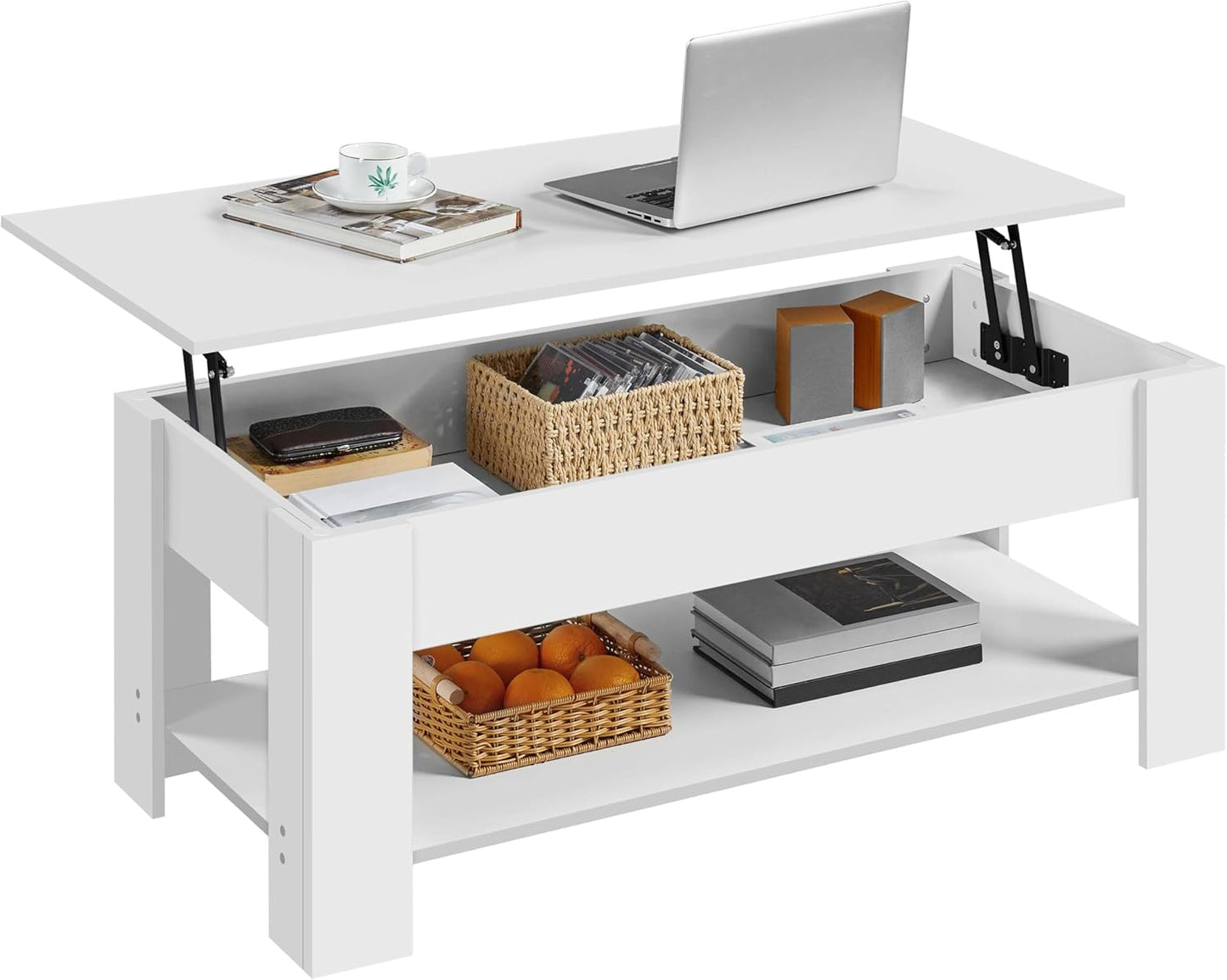 Yaheetech Wooden Coffee Table, Lift Top Coffee Table with Large Hidden Storage Shelf, Lift Tabletop Dining Tables for Living Room, Home Small Space, 38.6in, Black — White / 47.2 inches