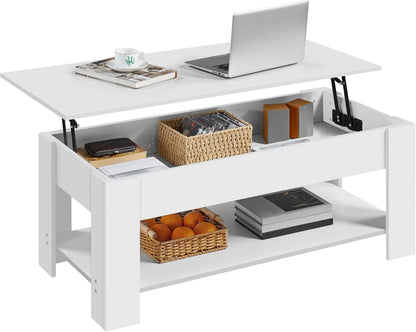 Yaheetech Wooden Coffee Table, Lift Top Coffee Table with Large Hidden Storage Shelf, Lift Tabletop Dining Tables for Living Room, Home Small Space, 38.6in, Black — White / 47.2 inches