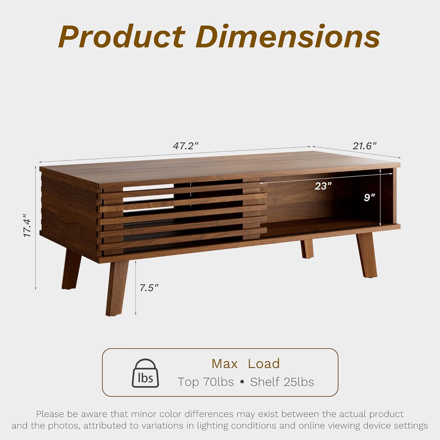 Furniway Mid Century Modern Coffee Table, Wood Coffee Table with Storage, Farmhouse Table for Living Room, Apartment, Walnut — Walnut (2)