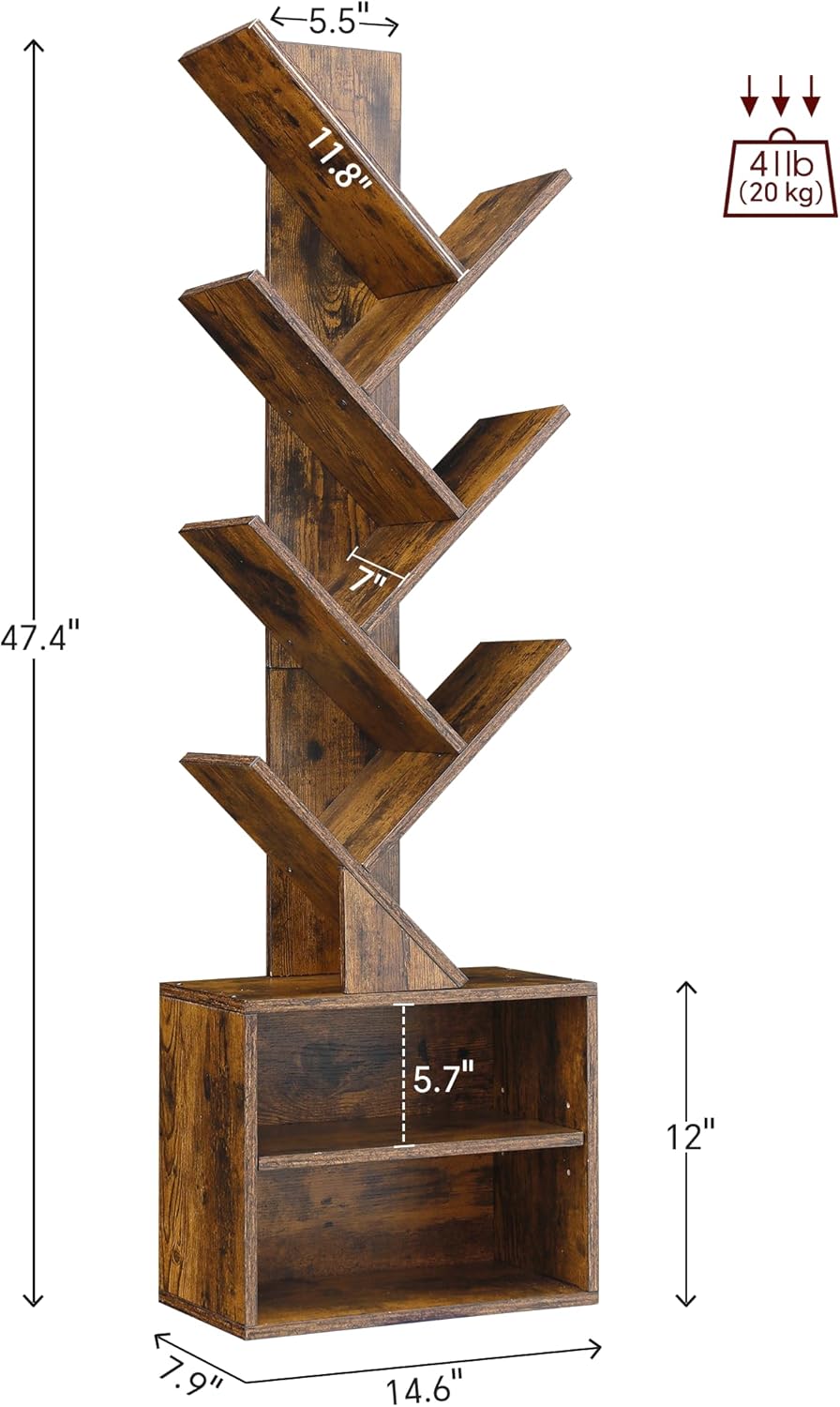 SUNMORY 6 Tier Tree Bookshelf, Small Bookcase with Storage Cabinet, Modern Tall Narrow Bookshelves Organizer, Floor Standing Book Shelf for Bedroom/Living Room/Home Office/Corner, Rustic Brown — Brown / 6 Tier-Standard (2)