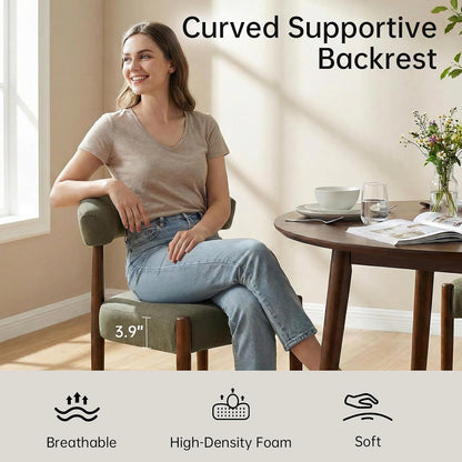 VKNOW Wooden Dining Chairs Set of 4, Modern Upholstered Dining Room Chairs with Walnut Wood Legs and Curved Backrest, Fabric Kitchen Chairs for Farmhouse/Living Room/Dining Room, Green — Set of 4 / Green (4)