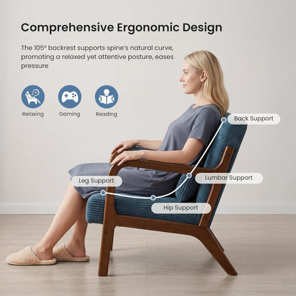 DUMOS Mid Century Modern Accent Chair, Upholstered Armchair with Lumbar Pillow and Solid Wood Frame, Comfy Reading Chair for Small Living Room, Bedroom, Guest Room, Navy Blue — Navy Blue / 1 PC (5)