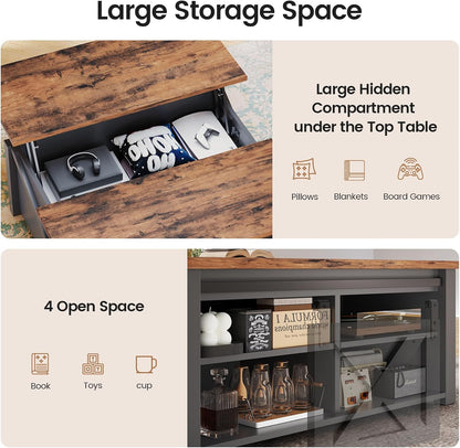 SEDETA 31.5" Lift Top Coffee Table with Storage, Square Coffee Tables for Living Room, Farmhouse Coffee Table with Large Hidden Storage Compartment and Adjustable Shelves, Black — Black (7)