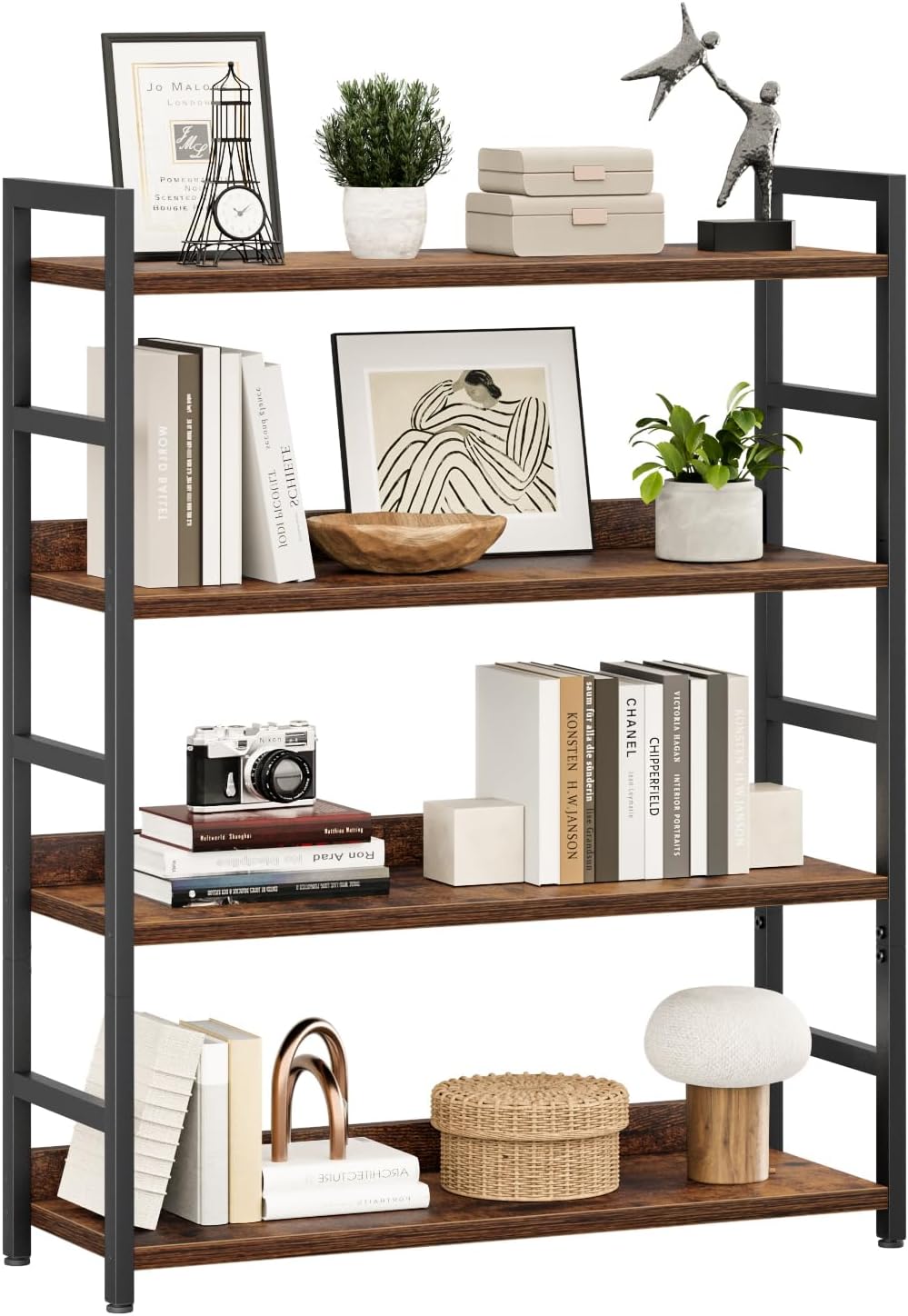 NUMENN Bookshelf, 5 Tier Bookshelves, Home Office Bookcase Shelf Storage Organizer, Free Standing Storage Shelving Unit for Bedroom, Living Room and Home Office, Vintage — 4 Tier(Extra Wide) / Vintage