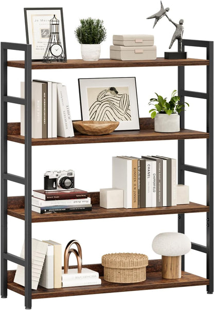 NUMENN Bookshelf, 5 Tier Bookshelves, Home Office Bookcase Shelf Storage Organizer, Free Standing Storage Shelving Unit for Bedroom, Living Room and Home Office, Vintage — 4 Tier(Extra Wide) / Vintage