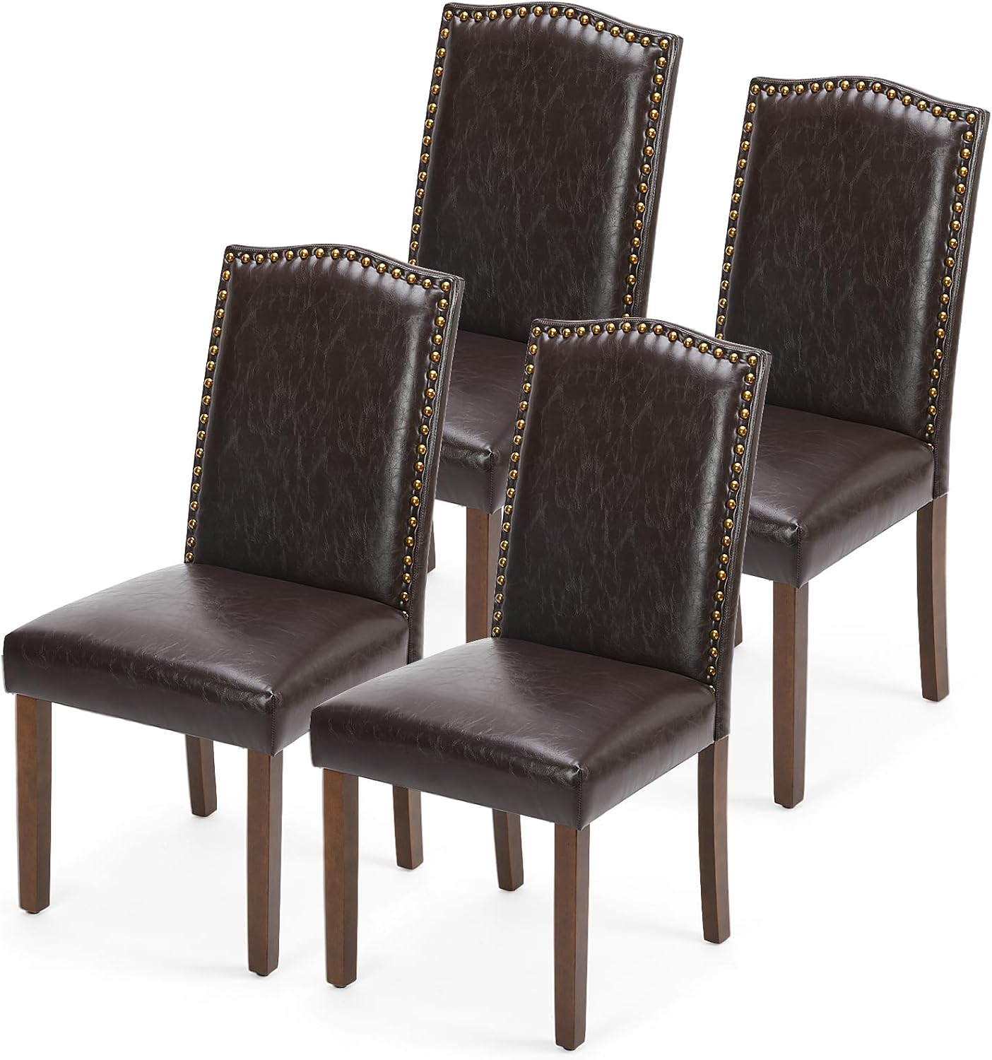 DUMOS Dining Chairs Set of 4, Modern PU Leather Kitchen Table Chairs | Wooden Legs, Padded Seat, Armless, Dining Room, Living Room, Restaurant, Brown — Brown / 4 Pack