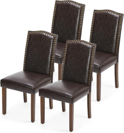 DUMOS Dining Chairs Set of 4, Modern PU Leather Kitchen Table Chairs | Wooden Legs, Padded Seat, Armless, Dining Room, Living Room, Restaurant, Brown — Brown / 4 Pack