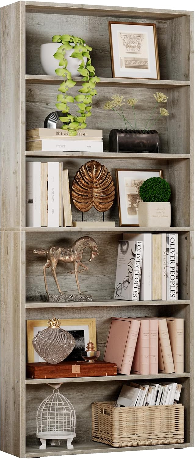 IRONCK Bookshelves and Bookcases Floor Standing 6 Tiers Display Storage Shelves 70 in Tall Bookcase Home Decor Furniture for Home Office, Living Room, Bed Room — Beige Maple