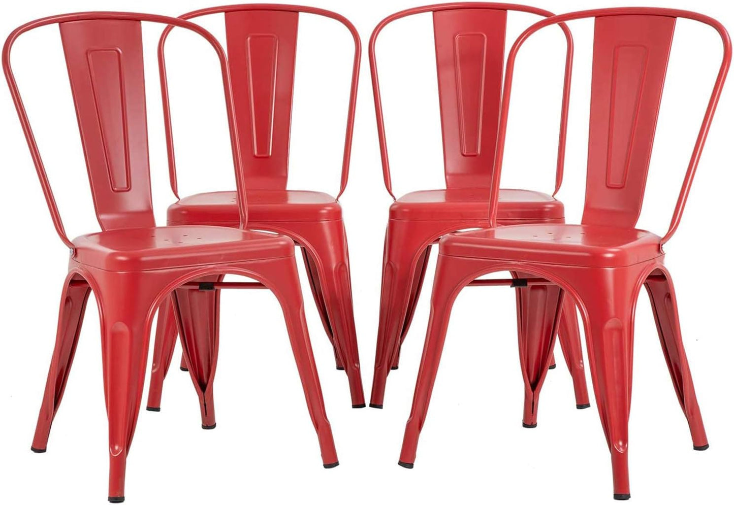 FDW | Metal Dining Chairs | Set of 4 | Black | Stackable Tolix Side Chairs with Backrest | Scratch-Resistant | Non-Slip Feet | Indoor/Outdoor Use | 330 lbs Capacity | for Kitchen & Restaurant — Red / Steel Seat