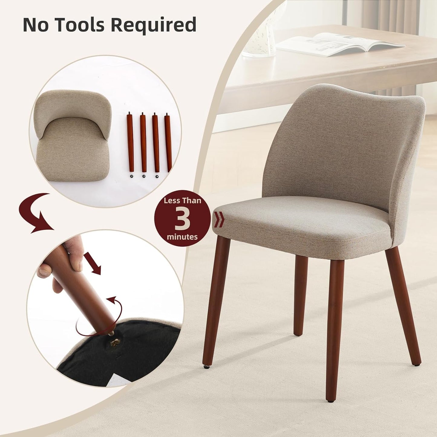 GarveeHome Dining Chairs Set of 4, Modern Hollow Back Dining Room Chair | Upholstered Kitchen Chairs with Adjustable Foot Pads, Wooden Dinner Chair for Kitchen Dining Room — Camel (6)