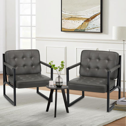 COLAMY Mid Century Modern Accent Chair Set of 2, Comfy Living Room Chair, Black Leather Accent Chair, Faux Leather Reception Armchair with Metal Legs for Living Room Bedroom Reception Office, Black