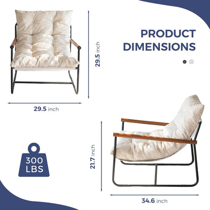 MAXYOYO Modern Accent Chair, Comfy Living Room Chair with Metal Frame Wooden Armrest, Upholstered Armchair with Soft Cushion for Bedroom Balcony Lounge Reading Room, Beige — Beige (Corded Fabric) / Standard (2)