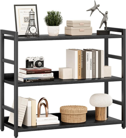 NUMENN Bookshelf, 5 Tier Bookshelves, Home Office Bookcase Shelf Storage Organizer, Free Standing Storage Shelving Unit for Bedroom, Living Room and Home Office, Vintage — 3 Tier(Extra Wide) / Black