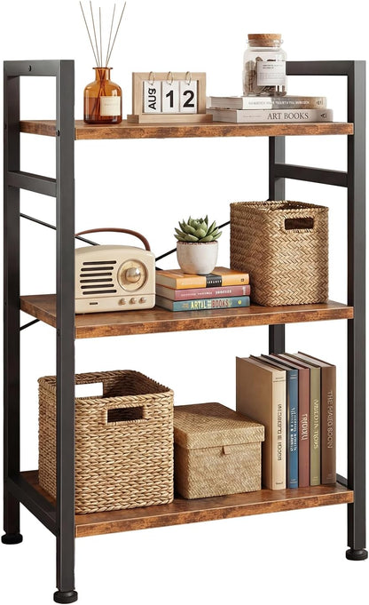 DUMOS 5-Tier Bookshelf, Modern Tall Bookcase Book Shelf | Open Storage Display Shelf for Living Room, Bedroom, Home Office, Narrow Standing Shelving Unit for Books, CDs, Décor Black — Brown / 3 Tier