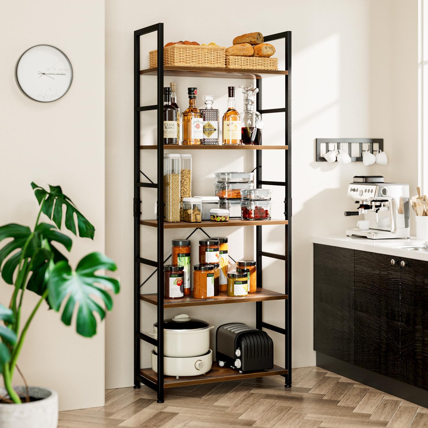 NUMENN 5 Tier Bookshelf, Tall Bookcase Shelf Storage Organizer, Modern Book Shelf for Bedroom, Living Room and Home Office, Vintage — 5 Tier / Vintage (2)