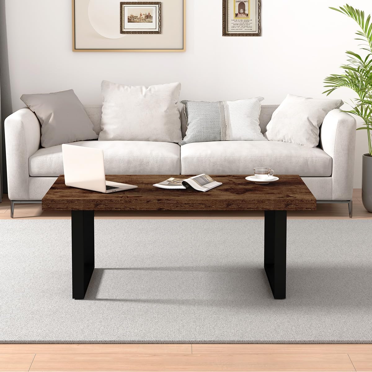IBF Rustic Coffee Table, Industrial Simple Wooden Living Room Table, Modern Minimalist Farmhouse Rectangle Center Table, Wood and Metal Vintage Tea Coffee Table for Home Bedroom, Rustic Brown, 39 Inch — Rustic Brown / 39 inch (6)