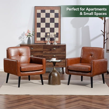 Vogue Furniture Direct Mid Century Accent Chair, PU Leather Modern Chair with Wooden Frame, Cozy Armchair Reading Chair with Comfy Back for Apartment, Living Room, Bedroom, Small Space, Corner, Brown — Brown / 1 (5)