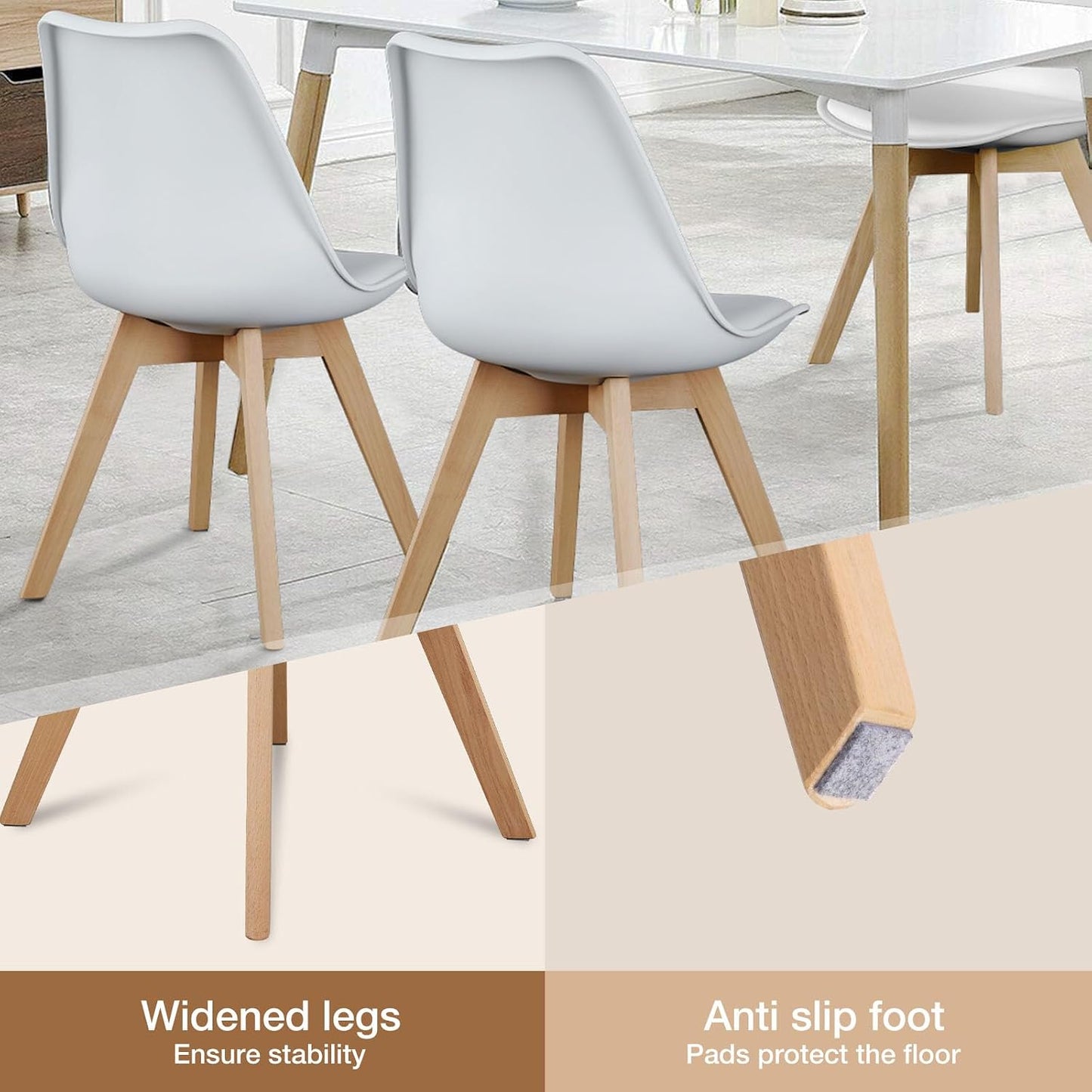 OLIXIS Dining Chairs Set of 4, Mid Century Modern Accent Chairs with Curved Backrest and Wood Legs, PU Leather Upholstered Kitchen Side Chair for Living Room, Bedroom, Outdoor Patio, White — White / 4 PC (5)