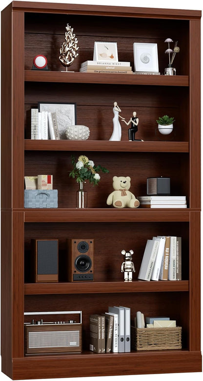 Unikito Bookshelf, 5 Tier Book Shelf, 71 Inch Tall Bookcase with Adjustable Shelves, Open Storage Book Case Organizer, Freestanding Display Shelf Stand for Living Room, Home Office, Bedroom, Cherry — 5-tier / Cherry