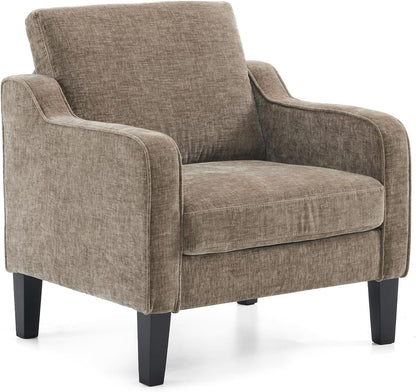 VINGLI Accent Chair for Living Room Chairs Olive Green Reading Chair for Bedroom Scooped Arm Chair Mid Century Modern Accent Chairs Upholstered Comfy Chair for Apartment, Waiting Room — 1 / Light Brown Chenille