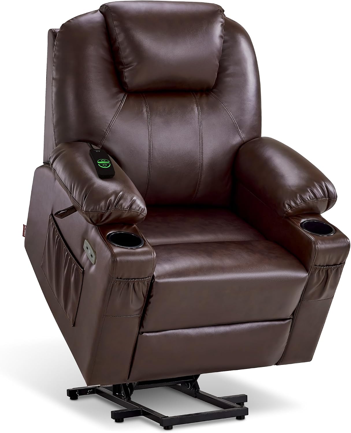MCombo Electric Power Lift Recliner Chair Sofa with Massage and Heat for Elderly, 3 Positions, 2 Side Pockets, and Cup Holders, USB Ports, Faux Leather 7040 (Grey, Medium) — Large / Dark Brown
