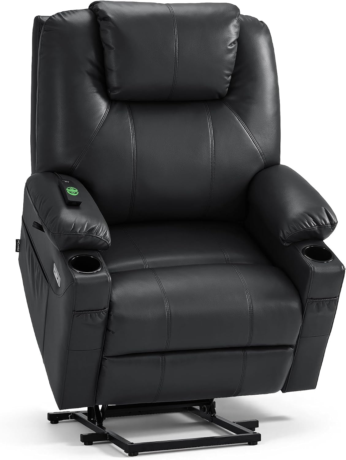 MCombo Electric Power Lift Recliner Chair Sofa with Massage and Heat for Elderly, 3 Positions, 2 Side Pockets, and Cup Holders, USB Ports, Faux Leather 7040 (Grey, Medium) — Small-Wide / Black