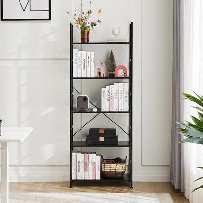 DUMOS 5 Tiers Open Bookshelf, Classic Freestanding Tall Display Shelf | Multifunctional Storage Organizer Rack for Living Room Home Office, Sturdy Bookcase for CDs/Books/Movies, Modern Black — Black / 5 Tier (2)