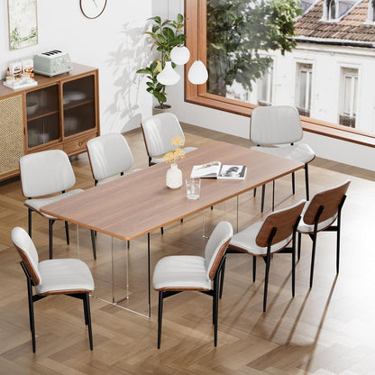 YaFiti Mid Century Dining Chairs Set of 4 with Walnut Bentwood, Greige | Ergonomic Walnut Backrest, Upholstered Waterproof PU Leather Seat, Stable Metal Legs, Adjustable Footpads, Apartment Friendly — White Scallop / 8