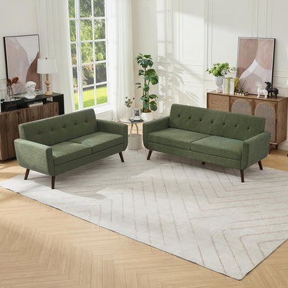 Tbfit Linen Fabric Single Sofa, Accent Chair, Mid Century Modern Armchair for Living Room, Bedroom Button Tufted Upholstered Comfy Reading Sofas, Beige — 56.7 inch / Green