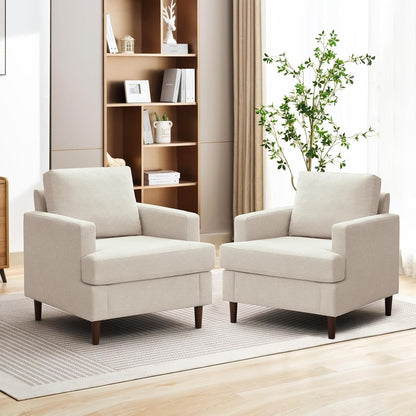 Weture Mid-Century Accent Chair,Modern Linen Fabric Armchair for Living Room,Comfy Upholstered Reading Accent Chairs for Bedroom,Single Sofa Chair with Wood Legs (Beige, 1 Pack) — Beige / 2 Pack