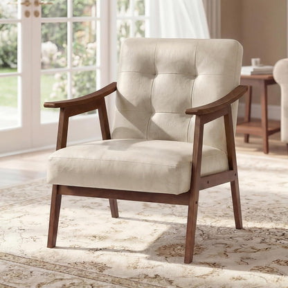 VASAGLE Accent Chair, PU Leather Armchair, Button Tufted Living Room Chair, Thick Cushion, Mid Century Modern Lounge Seating for Bedroom, Reading Nook, Home Office, Brown ULYY200KZ02S — White / 29.5"D x 24.6"W x 28.7"H