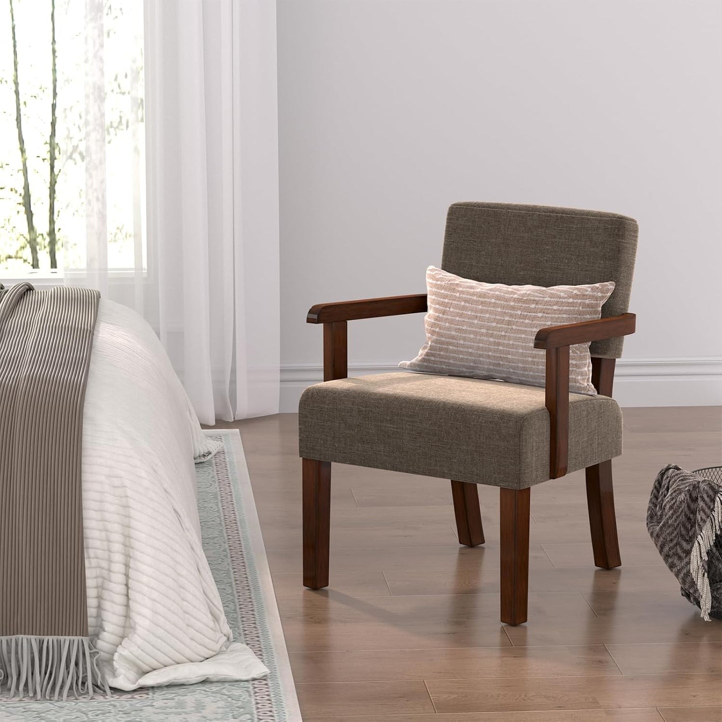 FAGAGA Accent Chair, Living Room Chairs Oversized with Soft Seat and Armrests for Dinning Bedroom Reading and Waiting Rooms — Brown / Linen / Chair (5)