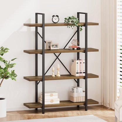 HSH White Bookshelf, 6 Tier Tall Bookcases for Bedroom Living Room Office | Industrial Modern Vertical Metal and Wood Bookcases, Farmhouse 6 Shelf Open Large Storage Book Shelves Display Book Shelf — 4-Tier / Rustic Oak
