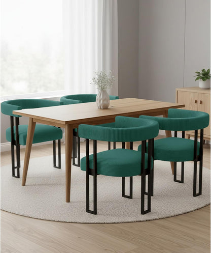 VIRRMO Boucle Dining Chair Set of 4 Corduroy Upholstered Dining Room Chairs Kitchen Chairs with Metal Legs Mid Century Modern Chair for Dining Room, Kitchen (Cream, 4) — Peacock Green / 4