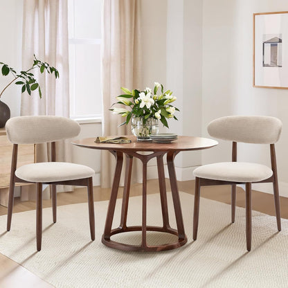 COLAMY Wooden Dining Chairs Set of 4, Modern Fabric Upholstered Kitchen Side Chairs, Farmhouse Dining Room Chair with Foot Pegs, Beige — Beige / Set of 2