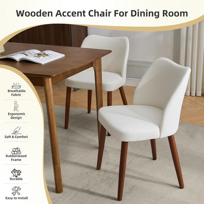 GarveeHome Wooden Dining Chair Set of 4 Upholstered Fabric Dining Chair | Modern Kitchen Chairs with Curved Backrest Leveling Feet for Dining Room, Living Room, , No tool assembly, No Wobble, White — White (4)